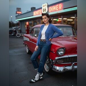 J. Crew 100% merino wool V neck Classic fitted Blue button up  Cardigan small